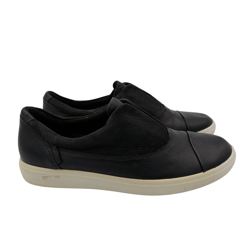 Ecco Soft 7 Womens Black Leather Cap Toe Slip On Sneakers 38 US 7 440473-51052